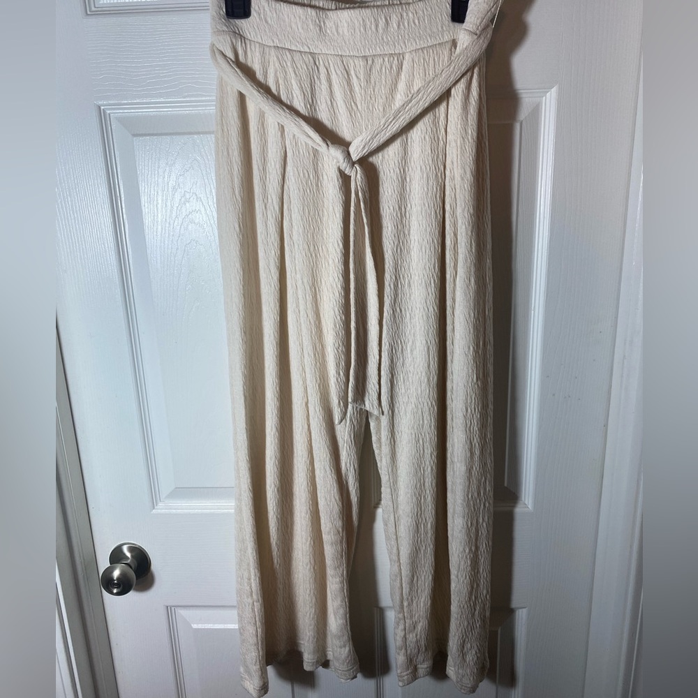 Z Supply Womenβs Wide Leg Pants Elastic Waistband with Belt Lined Cream Medium